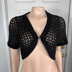 Vintage Y2K Xhilaration Women's Shirt M Sheer Crochet Sparkle Bolero Metallic T9